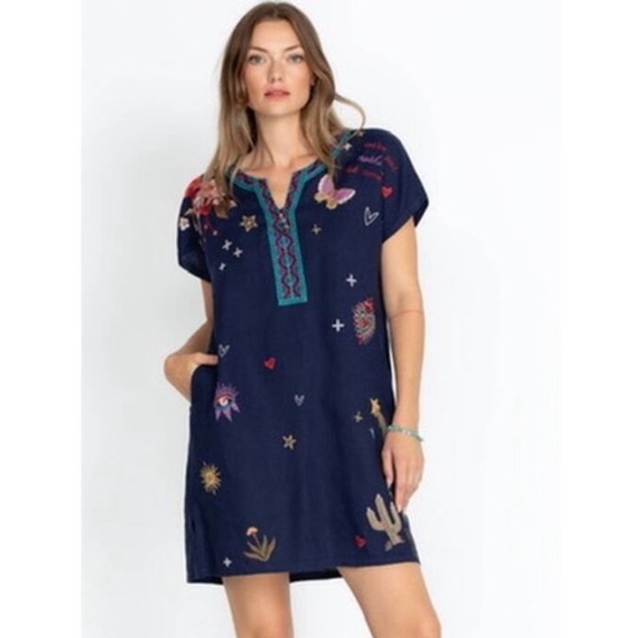 Johnny Was 100% Linen Monroe Easy Button Tunic Dress Size Large